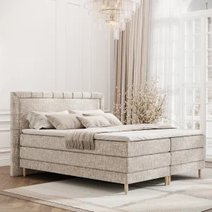 Boxspringbed met hoofdeinde van geweven stof – Rimini – matras en dekmatras – 160×200 cm – creme Boxspringbed met hoofdeinde van geweven stof – Rimini – matras en dekmatras – 160×200 cm – creme