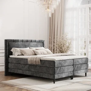 Boxspringbed met hoofdeinde van chenillestof – Rimini – matras en dekmatras – 180×200 cm – grafiet Boxspringbed met hoofdeinde van chenillestof – Rimini – matras en dekmatras – 180×200 cm – grafiet
