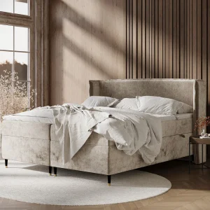 Boxspringbed van chenillestof Segni – matras – topper matras – 180×200 cm – beige Boxspringbed van chenillestof Segni – matras – topper matras – 180×200 cm – beige