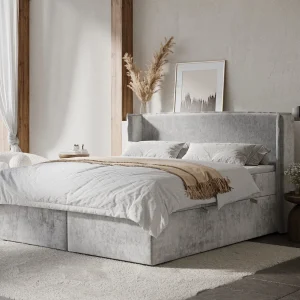 Boxspringbed met hoofdeinde van chenillestof – Skyline – matras en dekmatras – 200×200 cm – lichtgrijs Boxspringbed met hoofdeinde van chenillestof – Skyline – matras en dekmatras – 200×200 cm – lichtgrijs