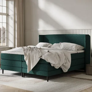 Boxspringbed met hoofdeinde van geweven stof – Carizzo – matras en dekmatras – 180×200 cm – groen Boxspringbed met hoofdeinde van geweven stof – Carizzo – matras en dekmatras – 180×200 cm – groen