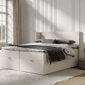 Boxspringbed met hoofdeinde van geweven stof – Passion – matras en dekmatras – 200×200 cm – beige Boxspringbed met hoofdeinde van geweven stof – Passion – matras en dekmatras – 200×200 cm – beige
