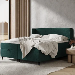 Boxspringbed met hoofdeinde van geweven stof – Monpelli – matras en dekmatras – 200×200 cm – groen Boxspringbed met hoofdeinde van geweven stof – Monpelli – matras en dekmatras – 200×200 cm – groen