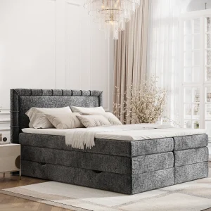 Boxspringbed met hoofdeinde van chenillestof – Rosabel – matras en dekmatras – 180×200 cm – grafiet Boxspringbed met hoofdeinde van chenillestof – Rosabel – matras en dekmatras – 180×200 cm – grafiet