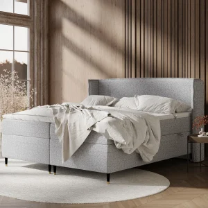 Boxspringbed van geweven stof Segni – matras – topper matras – 140×200 cm – grijs Boxspringbed van geweven stof Segni – matras – topper matras – 140×200 cm – grijs
