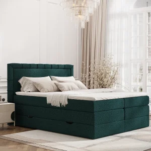 Boxspringbed met hoofdeinde van geweven stof – Rosabel – matras en dekmatras – 140×200 cm – groen Boxspringbed met hoofdeinde van geweven stof – Rosabel – matras en dekmatras – 140×200 cm – groen