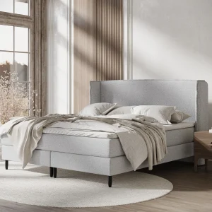 Boxspringbed met hoofdeinde van geweven stof – Ardis – matras en dekmatras – 160×200 cm – lichtgrijs Boxspringbed met hoofdeinde van geweven stof – Ardis – matras en dekmatras – 160×200 cm – lichtgrijs