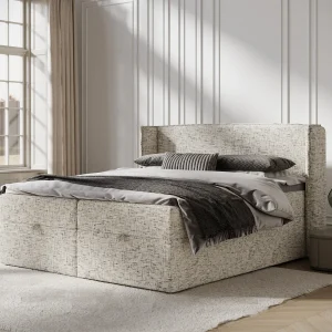 Boxspringbed met hoofdeinde van geweven stof – Passion – matras en dekmatras – 180×200 cm – beige mélangé Boxspringbed met hoofdeinde van geweven stof – Passion – matras en dekmatras – 180×200 cm – beige mélangé