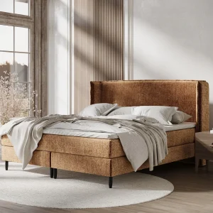 Boxspringbed met hoofdeinde van chenillestof – Ardis – matras en dekmatras – 140×200 cm – koper Boxspringbed met hoofdeinde van chenillestof – Ardis – matras en dekmatras – 140×200 cm – koper