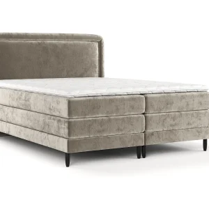 Boxspringbed met hoofdeinde van chenillestof – Dove – matras en dekmatras – 140×200 cm – beige