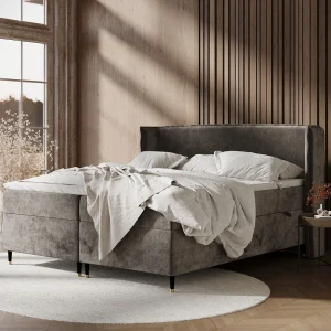 Boxspringbed van chenillestof Segni – matras – topper matras – 160×200 cm – bruin Boxspringbed van chenillestof Segni – matras – topper matras – 160×200 cm – bruin