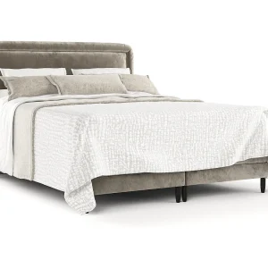 Boxspringbed met hoofdeinde van chenillestof – Dove – matras en dekmatras – 200×200 cm – beige