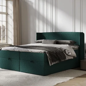 Boxspringbed met hoofdeinde van geweven stof – Passion – matras en dekmatras – 160×200 cm – groen Boxspringbed met hoofdeinde van geweven stof – Passion – matras en dekmatras – 160×200 cm – groen