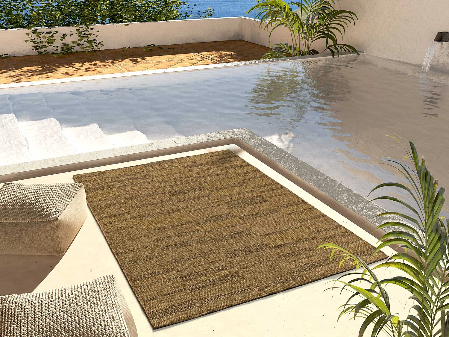 Buitentapijt - geometrische jute look - natureltint - 160x230 cm - GUINEA