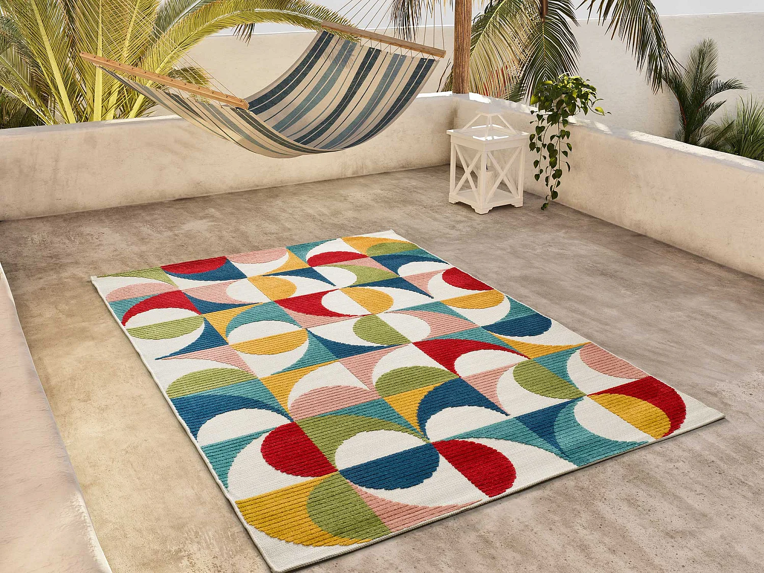 Buitentapijt - geometrisch met reliëf - veelkleurig - 120x170 cm - MILA