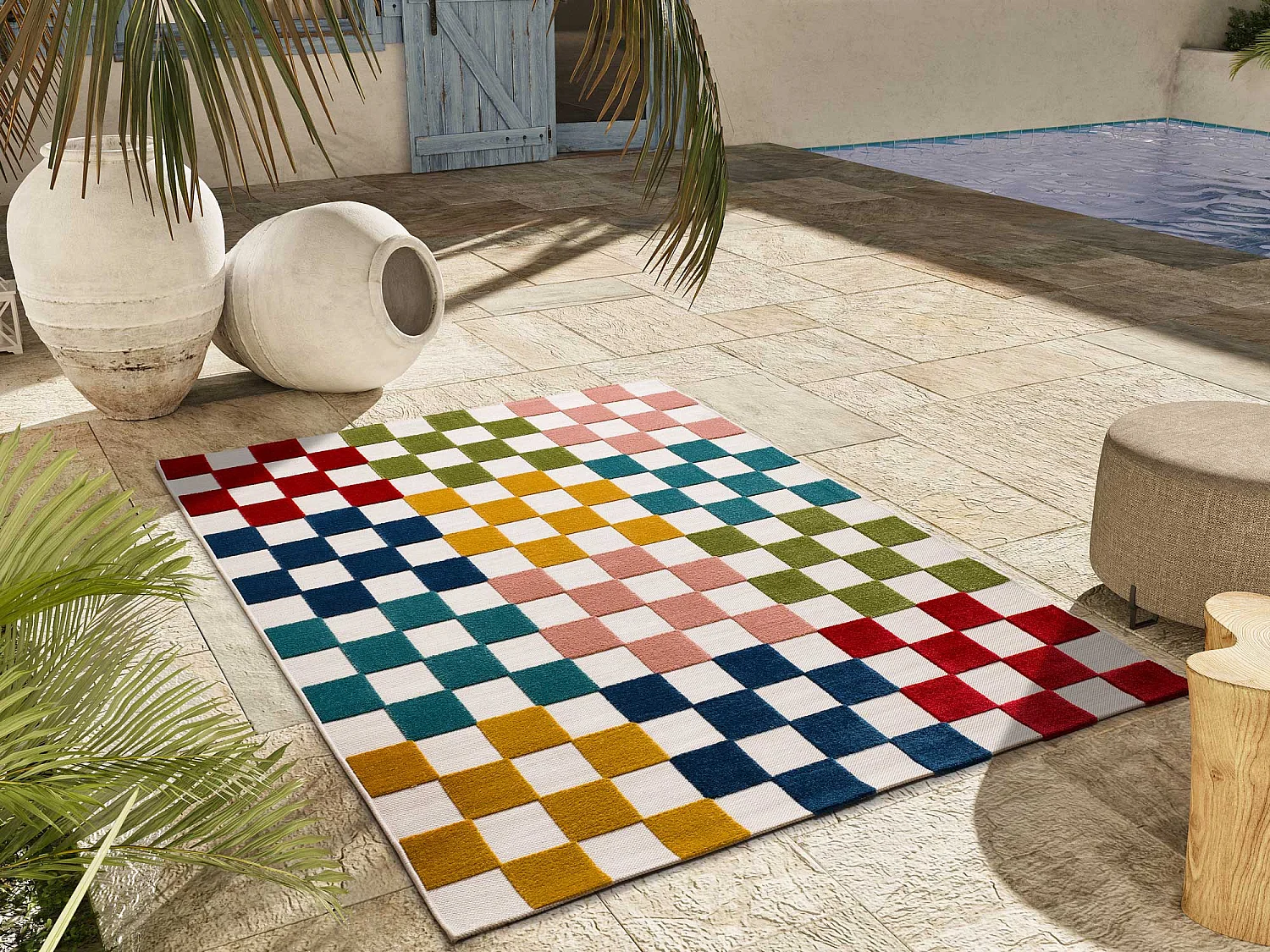 Buitentapijt - geometrisch met reliëf - veelkleurig - 80x150 cm - MILA
