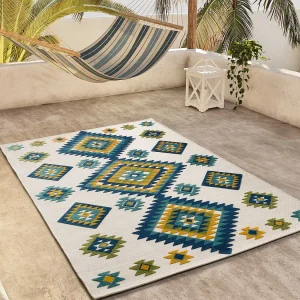 Buitentapijt – etnisch met reliëf – veelkleurig – 80×150 cm – MILA Buitentapijt – etnisch met reliëf – veelkleurig – 80×150 cm – MILA