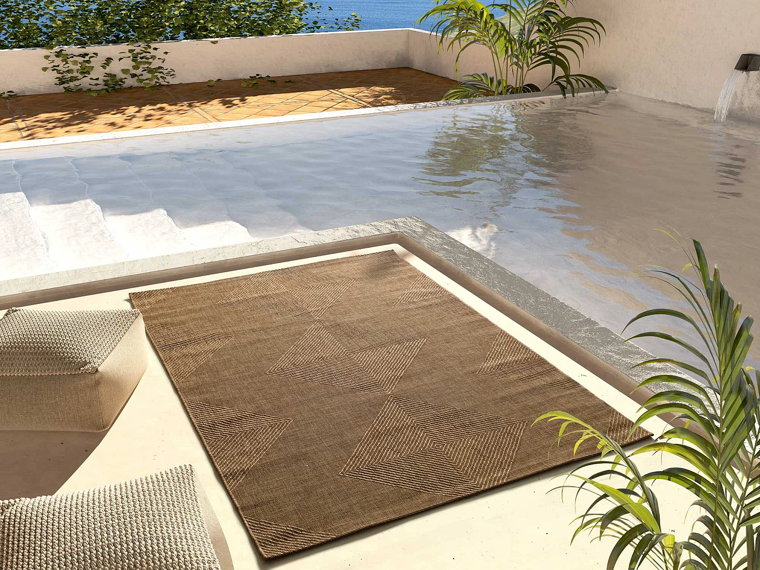 Buitentapijt - geometrische jute look - natureltint - 80x150 cm - GUINEA