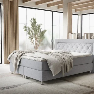 Boxspringbed met hoofdeinde van geweven stof – Lavello – matras en dekmatras – 180×200 cm – lichtgrijs Boxspringbed met hoofdeinde van geweven stof – Lavello – matras en dekmatras – 180×200 cm – lichtgrijs