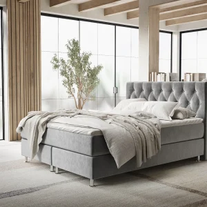 Boxspringbed met hoofdeinde van fluweelstof – Excelsior – matras en dekmatras – 200×200 cm – grijs Boxspringbed met hoofdeinde van fluweelstof – Excelsior – matras en dekmatras – 200×200 cm – grijs