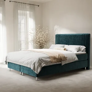 Boxspringbed met hoofdeinde van fluweelstof – Casone – matras en dekmatras – 160×200 cm – turquoise Boxspringbed met hoofdeinde van fluweelstof – Casone – matras en dekmatras – 160×200 cm – turquoise