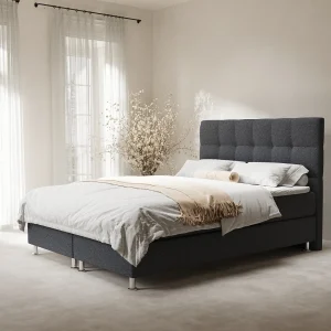 Boxspringbed met hoofdeinde van geweven stof – Chanton – matras en dekmatras – 180×200 cm – zwart Boxspringbed met hoofdeinde van geweven stof – Chanton – matras en dekmatras – 180×200 cm – zwart