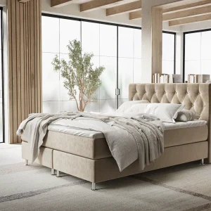 Boxspringbed met hoofdeinde van fluweelstof – Excelsior – matras en dekmatras – 180×200 cm – beige Boxspringbed met hoofdeinde van fluweelstof – Excelsior – matras en dekmatras – 180×200 cm – beige