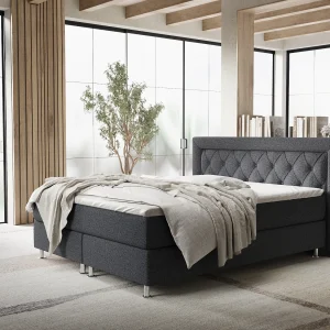 Boxspringbed met hoofdeinde van geweven stof – Lavello – matras en dekmatras – 180×200 cm – zwart Boxspringbed met hoofdeinde van geweven stof – Lavello – matras en dekmatras – 180×200 cm – zwart