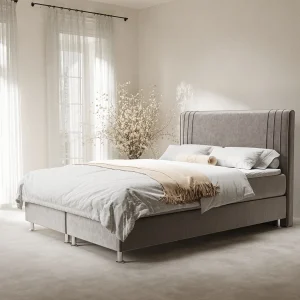 Boxspringbed met hoofdeinde van fluweelstof – Casone – matras en dekmatras – 180×200 cm – taupe Boxspringbed met hoofdeinde van fluweelstof – Casone – matras en dekmatras – 180×200 cm – taupe