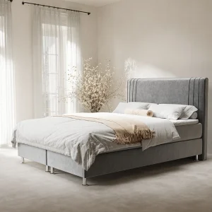 Boxspringbed met hoofdeinde van fluweelstof – Casone – matras en dekmatras – 180×200 cm – grijs Boxspringbed met hoofdeinde van fluweelstof – Casone – matras en dekmatras – 180×200 cm – grijs