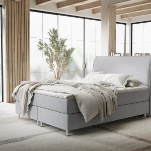 Boxspringbed met hoofdeinde van geweven stof – Chermin – matras en dekmatras – 140×200 cm – lichtgrijs Boxspringbed met hoofdeinde van geweven stof – Chermin – matras en dekmatras – 140×200 cm – lichtgrijs