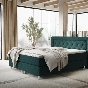 Boxspringbed met hoofdeinde van geweven stof – Lavello – matras en dekmatras – 160×200 cm – groen Boxspringbed met hoofdeinde van geweven stof – Lavello – matras en dekmatras – 160×200 cm – groen