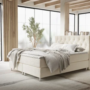 Boxspringbed met hoofdeinde van fluweelstof – Excelsior – matras en dekmatras – 180×200 cm – creme Boxspringbed met hoofdeinde van fluweelstof – Excelsior – matras en dekmatras – 180×200 cm – creme