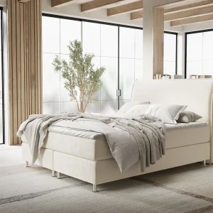 Boxspringbed met hoofdeinde van fluweelstof – Chermin – matras en dekmatras – 140×200 cm – creme Boxspringbed met hoofdeinde van fluweelstof – Chermin – matras en dekmatras – 140×200 cm – creme