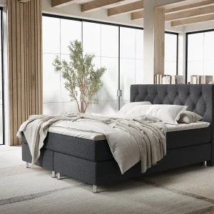 Boxspringbed met hoofdeinde van geweven stof – Excelsior – matras en dekmatras – 200×200 cm – zwart Boxspringbed met hoofdeinde van geweven stof – Excelsior – matras en dekmatras – 200×200 cm – zwart