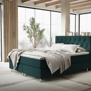 Boxspringbed met hoofdeinde van geweven stof – Excelsior – matras en dekmatras – 160×200 cm – groen Boxspringbed met hoofdeinde van geweven stof – Excelsior – matras en dekmatras – 160×200 cm – groen