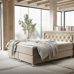 Boxspringbed met hoofdeinde van fluweelstof – Lavello – matras en dekmatras – 160×200 cm – beige Boxspringbed met hoofdeinde van fluweelstof – Lavello – matras en dekmatras – 160×200 cm – beige