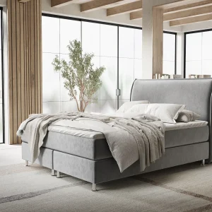 Boxspringbed met hoofdeinde van fluweelstof – Chermin – matras en dekmatras – 200×200 cm – grijs Boxspringbed met hoofdeinde van fluweelstof – Chermin – matras en dekmatras – 200×200 cm – grijs
