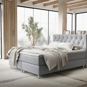 Boxspringbed met hoofdeinde van geweven stof – Excelsior – matras en dekmatras – 160×200 cm – grijs Boxspringbed met hoofdeinde van geweven stof – Excelsior – matras en dekmatras – 160×200 cm – grijs