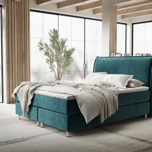 Boxspringbed met hoofdeinde van fluweelstof – Chermin – matras en dekmatras – 160×200 cm – turquoise Boxspringbed met hoofdeinde van fluweelstof – Chermin – matras en dekmatras – 160×200 cm – turquoise