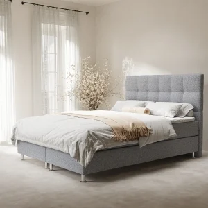 Boxspringbed met hoofdeinde van geweven stof – Chanton – matras en dekmatras – 180×200 cm – grijs Boxspringbed met hoofdeinde van geweven stof – Chanton – matras en dekmatras – 180×200 cm – grijs