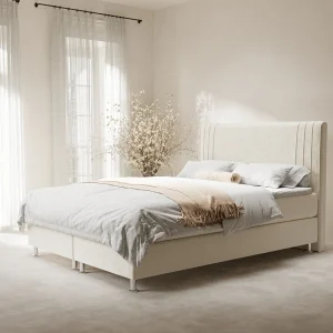 Boxspringbed met hoofdeinde van fluweelstof – Casone – matras en dekmatras – 180×200 cm – creme Boxspringbed met hoofdeinde van fluweelstof – Casone – matras en dekmatras – 180×200 cm – creme
