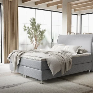 Boxspringbed met hoofdeinde van geweven stof – Chermin – matras en dekmatras – 140×200 cm – grijs Boxspringbed met hoofdeinde van geweven stof – Chermin – matras en dekmatras – 140×200 cm – grijs
