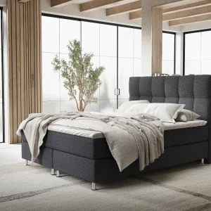Boxspringbed met hoofdeinde van geweven stof – Elisio – matras en dekmatras – 160×200 cm – zwart Boxspringbed met hoofdeinde van geweven stof – Elisio – matras en dekmatras – 160×200 cm – zwart