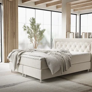 Boxspringbed met hoofdeinde van fluweelstof – Lavello – matras en dekmatras – 140×200 cm – lichtbeige Boxspringbed met hoofdeinde van fluweelstof – Lavello – matras en dekmatras – 140×200 cm – lichtbeige