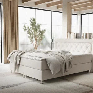 Boxspringbed met hoofdeinde van geweven stof – Lavello – matras en dekmatras – 140×200 cm – beige Boxspringbed met hoofdeinde van geweven stof – Lavello – matras en dekmatras – 140×200 cm – beige