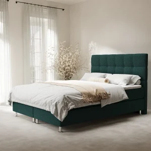 Boxspringbed met hoofdeinde van geweven stof – Chanton – matras en dekmatras – 140×200 cm – groen Boxspringbed met hoofdeinde van geweven stof – Chanton – matras en dekmatras – 140×200 cm – groen