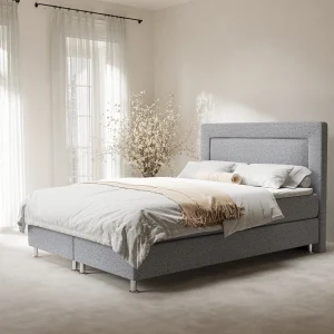 Boxspringbed met hoofdeinde van geweven stof – Laguno – matras en dekmatras – 200×200 cm – grijs Boxspringbed met hoofdeinde van geweven stof – Laguno – matras en dekmatras – 200×200 cm – grijs