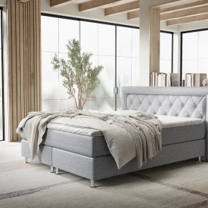 Boxspringbed met hoofdeinde van geweven stof – Lavello – matras en dekmatras – 160×200 cm – grijs Boxspringbed met hoofdeinde van geweven stof – Lavello – matras en dekmatras – 160×200 cm – grijs