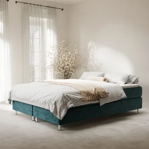 Boxspringbed met hoofdeinde van fluweelstof – Sub – matras en dekmatras – 140×200 cm – turquoise Boxspringbed met hoofdeinde van fluweelstof – Sub – matras en dekmatras – 140×200 cm – turquoise